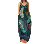 Briskorry Damen Lang Cocktailkleid Elegant für Hochzeit,Sommerkleid Lang T-Shirt Kleid Große Größen Lässige Sexy Lange Kleider Elegant Flowy Partykleid mit Taschen Partykleid A-Linie Modisch