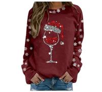 Briskorry Damen Langarm Weihnachtspulli, Sweatshirt Damen, Weihnachtspullis Lustig Ugly Christmas Sweatshirts Long Sleeve Rund Ausschnitt Xmas Sweat Winter Warme Oberteil Shirts Teenager Mädchen