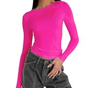 Briskorry Damen Langarmshirt Y2K Crop Top Basic Tshirt Langarm Casual Rundhalsausschnitt Tops Slim Fit Tshirts