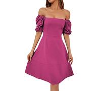 Briskorry Damen Leinenkleid Sommer Kleider Lang Locker,Cocktailkleid Langarm Abendkleider für Hochzeit Maxikleid Abendkleider Off Shoulder V-Ausschnitt Knopfleiste Kleider Strandkleid Lose Elegant