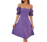 Briskorry Damen Leinenkleid Sommer Kleider Lang Locker,Cocktailkleid Langarm Abendkleider für Hochzeit Maxikleid Abendkleider Off Shoulder V-Ausschnitt Knopfleiste Kleider Strandkleid Lose Elegant
