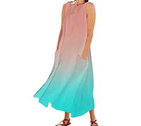 Briskorry Damen Leinenkleid Sommer Kleider Lang Locker,Sommerkleid Sexy Festlich Kleider Hochzeitsgast Locker Lang Kleider mit Schlitz Ballkleider Party Kleid Tunikakleid Festlich Einfarbig
