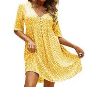 Briskorry Damen Leinenkleid Sommer Kleider Lang Locker,Strandkleid Damen Große Größen Partykleid V-Ausschnitt Sexy Lange Kleider Elegant Abendkleider für Hochzeit Abendkleider Elegant