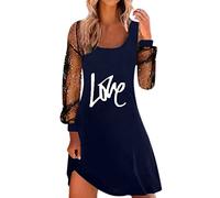 Briskorry Damen Mesh Netz Ärmel Cocktailkleid Netzkleid Schwarzes Nettogarnkleid Langarm Bedrucktes Freizeitkleider Oversize Partykleider Elegant sexy Etuikleid Abendkleid Strandkleid