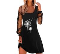 Briskorry Damen Mesh Netz Ärmel Cocktailkleid Netzkleid Schwarzes Nettogarnkleid Langarm Bedrucktes Freizeitkleider Oversize Partykleider Elegant sexy Etuikleid Abendkleid Strandkleid