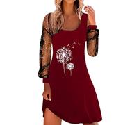 Briskorry Damen Mesh Netz Ärmel Cocktailkleid Netzkleid Schwarzes Nettogarnkleid Langarm Bedrucktes Freizeitkleider Oversize Partykleider Elegant sexy Etuikleid Abendkleid Strandkleid