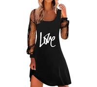 Briskorry Damen Mesh Netz Ärmel Cocktailkleid Netzkleid Schwarzes Nettogarnkleid Langarm Bedrucktes Freizeitkleider Oversize Partykleider Elegant sexy Etuikleid Abendkleid Strandkleid