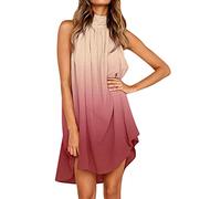 Briskorry Damen Neckholder Sommerkleid Sexy Ärmellos Minikleid Schulterfrei Halfter Freizeitkleid Sommer Knielang Strandkleid Mode Rundhals Halfter Tunika Kleid