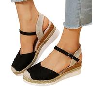 Briskorry Damen Plateau Sandalen,Plattform Pumps Sommer Keilsandalen Retro Ballerinas Runde Zehe Einzelschuhe mit Absatz Espadrille Schnalle Römersandalen Sommerschuhe Frauen Schaftsandalen
