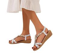 Briskorry Damen Sandalen, Frauen Sandals Bohemian Strass Flach Sandaletten Sommer PU Leder Zehentrenner