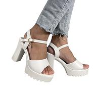 Briskorry Damen Sandalen mit Absatz,Fischmaul Strass Glitzer Sandaletten Casual Mode Blockabsatz Sandalette Sexy Offene Toe Schnalle Sommerschuhe Elegant Römersandalen Plattform Abendschuhe