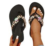 Briskorry Damen Sandalen mit Keilabsatz Flip Flops Damen mit Absatz Zehentrenner Peep Toe Böhmen Sommer Hausschuhe Elegante Lace Schmetterling Pantoletten Freizeit Vintage Strandsandalen
