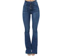 Briskorry Damen Schlaghosen Lang Stretch Jeanshose Schlag Weite Schlagjeans 90er Jahre Freizeithose mit Tasche Weites Bein Denim Hose Hüftjeans Hüfthose Jeanshosen Hosen