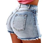 Briskorry Damen Shorts Jeans High Waist,Casual Ripped Denim Shorts Zerrissenes Loch Jeansshorts Quaste Jeans-Shorts Boyfriend Hotpants mit Taschen Vintage Streetwear Denim-Shorts
