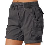 Briskorry Damen Shorts Knielang Einfarbige Cargo Shorts Lässige Kurze Hose Weites Bein Bermuda Sport Laufen Shorts mit Taschen Bequeme Fünf-Punkt-Hose Sweatshorts