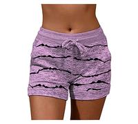 Briskorry Damen-Shorts Sommer Shorts Hohe Taille Kurze Hosen mit Niedlich Katzendruck Lässige Strandshorts mit Kordelzug Und Elastischer Taille Sommerhosen Hotpants