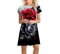 Briskorry Damen Sommer Freizeitkleid Sexy Strandkleid Ärmelloses,Strandkleid Kurz Leicht Freizeitkleid Blumendruck Strandkleid Bedruckte V-Ausschnitt Etuikleid Hohe Taille Kleider Atmungsaktiv