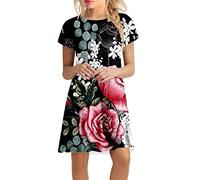 Briskorry Damen Sommer Freizeitkleid Sexy Strandkleid Ärmelloses,Strandkleid Kurz Leicht Freizeitkleid Blumendruck Strandkleid Bedruckte V-Ausschnitt Etuikleid Hohe Taille Kleider Atmungsaktiv