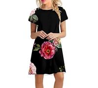 Briskorry Damen Sommer Freizeitkleid Sexy Strandkleid Ärmelloses,Strandkleid Kurz Leicht Freizeitkleid Blumendruck Strandkleid Bedruckte V-Ausschnitt Etuikleid Hohe Taille Kleider Atmungsaktiv