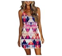 Briskorry Damen Sommer Freizeitkleid Sexy Strandkleid Ärmelloses,Strandkleid Kurz Weiss Festlich Kleider Mädchen Partykleid Festliche Strandkleider Bedruckter Hohe Taille Kleider Große Größen