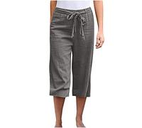 Briskorry Damen Sommerhosen 7/8 Länge Einfarbig Freizeithose Weich Bequem Loose Strandhose Jogginghose Female Hose Loose Fit Haremshose Mit Kordelzug
