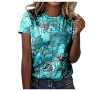 Briskorry Damen Tshirt Elegant, Damen Oberteile Sexy, Tshirts Kurzärmeliges Rundhals Sommershirts Gedruckt Klassischer Top Loose Lässige Bluse Leicht Atmungsaktiv Longshirts Vielseitig Beach