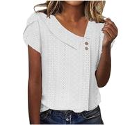 Briskorry Damen Tshirt Weiß, Sommer Oberteile Damen Leicht, Tshirts Kurzärmeliges V-Ausschnitt Sommershirts Klassisch Einfarbig Tee Top Baggy Freizeit Bluse Bequeme Luftige Longshirts Vielseitige