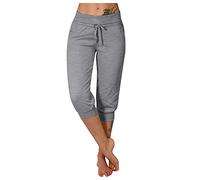 Briskorry Damen Wanderhose Elastische Cargohose Leichte 3/4 Sporthose Sommer Freizeithose Baggy Kordelzug Trainingshose mit Seitentaschen Caprihose Outdoorhose Jogginghose