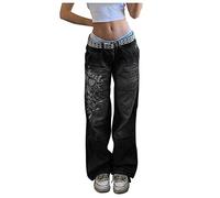 Briskorry Damen Y2K Baggy Denim Hosen Korean Style Harajuku Hot Mom Denim Jeans Grunge Vintage Skinny Flare Pants 20s Retro Cargo Pants Vintage Streetwear Boyfriend Pants