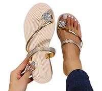 Briskorry Flip Flops Damen Glitzer Strass Zehentrenner Sommer Sandalen Schlappen Lässige Flache Schuhe Slippers Flat Heel Elegant Freizeit Römersandalen Peep Toe Strandsandalen