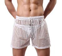 Briskorry Herren Netz Fischnetzhose Muskel Transparent Kurze Hosen Mesh Durchsichtige Muskelleggings Elastischer Bund Shorts Sexy Boxershorts