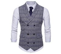 Briskorry Herren Weste Revers Tweed Wolle Anzugweste Formale Regular Fit Herrenweste Retro Zweireihig Gilet Männer Business Party Hochzeit