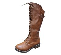 Briskorry Hohe Stiefel Damen Breite Waden Quadrat Absätze Stiefeletten Comfort Stickerei Braun Frauen Hinter Zipper Langschaft Stiefel Herbst Winter Stiefel Stiefelette Knöchel Schuhe Ankle Boots