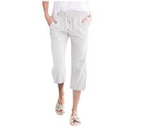 Briskorry Hosen Damen Leinenhose Leicht und Luftig,Strandhose Lang Schwarz Freizeithose Mit Tasche Schlupfhose Elegant Locker Sommerhosen Plissee Bequeme Sport Hose Modisch Casual Pants