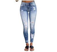 Briskorry Jeans Damen Löcher Bootcut Röhrenjeans Lässige Strecken Denim Hose Rissen Ankle Denimhose Knopfleiste Boyfriend Jeanshose Straight Leggings mit Löchern