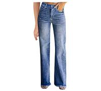 Briskorry Jeans Damen Sterndruck Denim Pants Casual Lose Hose Baggy Jeanshose mit Weitem Bein Mode Damenhose Ausgefransten Look Freizeithose Destroyed Haremshose
