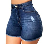 Briskorry Jeans Shorts Damen Sexy High Waist Jeansshorts Casual Ripped Denim Shorts Zerrissenes Loch Quaste Jeans-Shorts Boyfriend Hotpants mit Taschen Vintage Streetwear Denim-Shorts