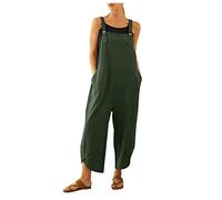 Briskorry Jumpsuit Damen Sommer Lang Bohemian Latzhose Mit Weites Bein Beiläufig Loose Playsuit Frauen Casual Baumwolle Leinen Overalls with Pocket Elegant Sommerhose