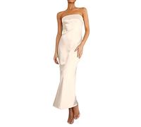 Briskorry Kleid Mit Schlitz Maxikleider Damen Sommer,Abendkleider Lang Partykleid V-Ausschnitt Maxikleid Abendkleider Off Shoulder Sommerkleid Lang Ärmellos Luftige Damenkleider Satin Einfarbige
