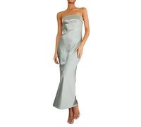 Briskorry Kleid Mit Schlitz Maxikleider Damen Sommer,Abendkleider Lang Partykleid V-Ausschnitt Maxikleid Abendkleider Off Shoulder Sommerkleid Lang Ärmellos Luftige Damenkleider Satin Einfarbige