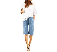 Briskorry Kurze Hose Damen Knielang Shorts Einfarbige Liebe Motiv Sommershorts mit Taschen Weite Baggy Bermuda Shorts Hohe Taille Elastische Freizeithose Casual Strandshorts