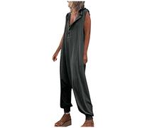 Briskorry Latzhose Damen Sommer Ärmellose Jumpsuit mit Kapuze, Mädchen Baggy Jumpsuits Lang Arbeitshose Playsuits Knopfleiste Jumper Overalls mit Taschen Strampler Mode Hosenanzug Hausanzug
