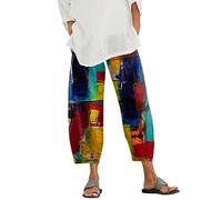 Briskorry Leinenhose Damen Sommer High Waist,Sommerhose Lang Casual Leinen Haremshose High Waist Stoffhose Stretch Sommer Yogahose Leicht Sweathose Stretch High Waist Hose