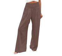 Briskorry Leinenhose Damen Sommer Hose Leichte Weite Sommerhose Lang Freizeithose Leinen Yoga Pants High Waist Strandhose Elastischem Bund Loungehose Elegant Locker Weitbeinhosen