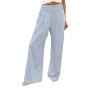 Briskorry Leinenhose Damen Sommer Hose Leichte Weite Sommerhose Lang Freizeithose Leinen Yoga Pants High Waist Strandhose Elastischem Bund Loungehose Elegant Locker Weitbeinhosen