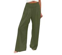 Briskorry Leinenhose Damen Sommer Hose Leichte Weite Sommerhose Lang Freizeithose Leinen Yoga Pants High Waist Strandhose Elastischem Bund Loungehose Elegant Locker Weitbeinhosen