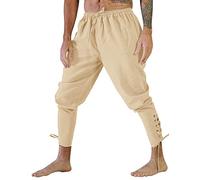 Briskorry Leinenhosen Herren Mittelalter Einfarbige Hose Knöchelriemen Manschetten Renaissance Hose Kleidung mit Kordelzug Kostüm Cosplay Schnürhose Wikinger Renaissance Steampunk Freizeithose