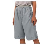 Briskorry Leinenshorts Damen Kurze Hose Leinen Bermuda Shorts High Waist Sommer Strandshorts Elastischer Taille Kurze Hosen mit Kordelzug und Tasche Weitem Bein Shorts