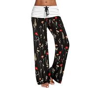 Briskorry Mode Damen Casual Strandhose Bequeme Weite Beinhosen mit Gestreift Gedruckt Freizeithose mit Breites Bein Sporthosen Haremshose Loose Sommerhose Leicht Boho