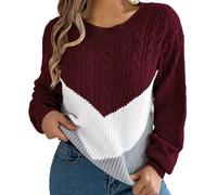 Briskorry Pullover Y2K, Grobstrickpullover Damen, Grobstrick-Pullover Langärmeliger Rundhals Jumpers Knit Elegante Fleecepullover Dicke Warm Langarmshirt Farbblock Mode Streetwear Bequem Lounge